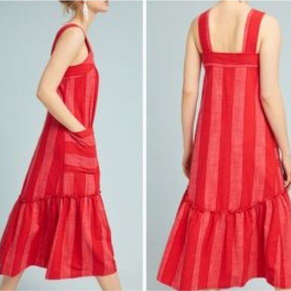 Antropologie Maeve Women's Red Tonal Stripe Strap Dress. Size L. - Picture 5 of 12